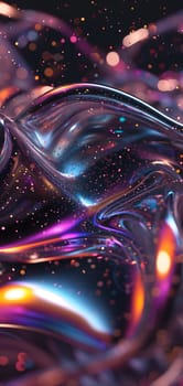 Colorful dark holo glass waves background and wallpaper. Neural network generated in January 2024. Not based on any actual scene or pattern.