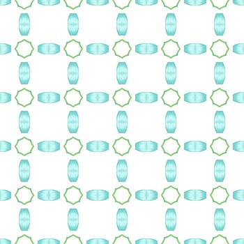 Watercolor ikat repeating tile border. Green classy boho chic summer design. Textile ready unique print, swimwear fabric, wallpaper, wrapping. Ikat repeating swimwear design.