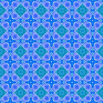 Watercolor summer ethnic border pattern. Blue quaint boho chic summer design. Textile ready bewitching print, swimwear fabric, wallpaper, wrapping. Ethnic hand painted pattern.