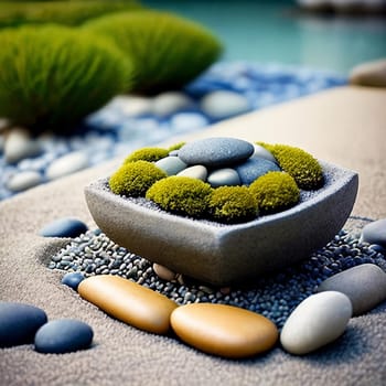 Mindfulness Moment. Capture the essence of mindfulness and meditation by photographing a zen garden with carefully arranged pebbles, a miniature bonsai tree, and a tranquil water fountain to evoke a sense of peace and balance.