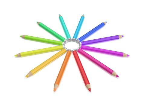 Colorful eye pencils on white background