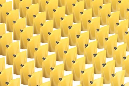 Many rows with yellow stand-up pouches