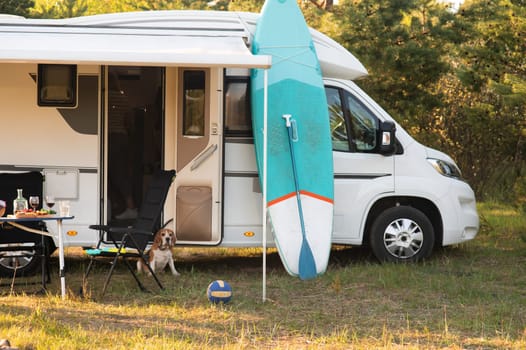 a vacation trip in a motorhome, a rest in a van.