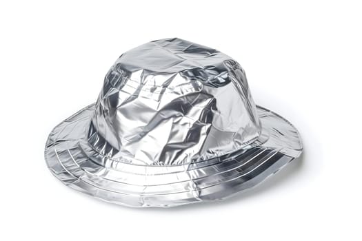 Foil Panama hat on white background. Neural network generated image. Not based on any actual scene or pattern.