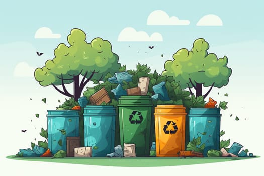 Illustration on the topic of proper waste sorting. Containers for various types of waste.