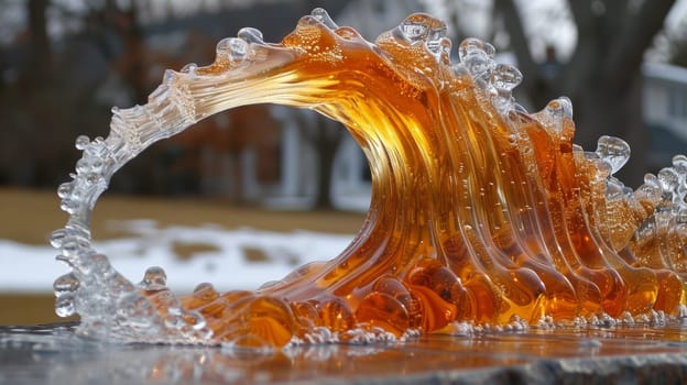 A close up of a wave that is made out of ice