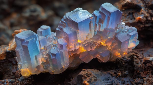 A close up of a crystal structure on top of some rocks