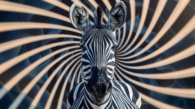 A zebra is shown in a spiral pattern with black and white stripes