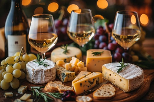 Artisan Cheese and Wine Tasting Selection. Generative AI.