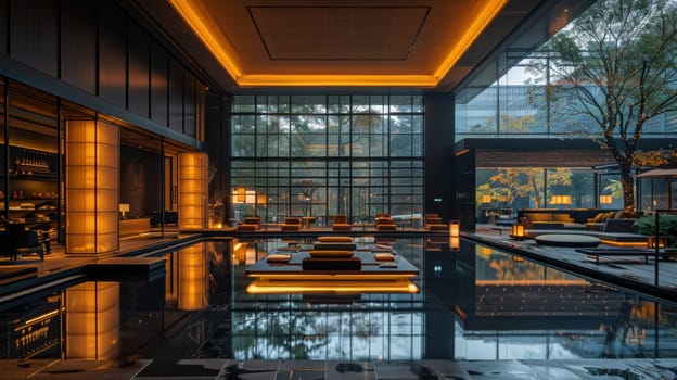 Modern Hotel Lobby Interior Design. Generative AI.