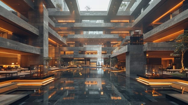 Modern Hotel Lobby Interior Design. Generative AI.