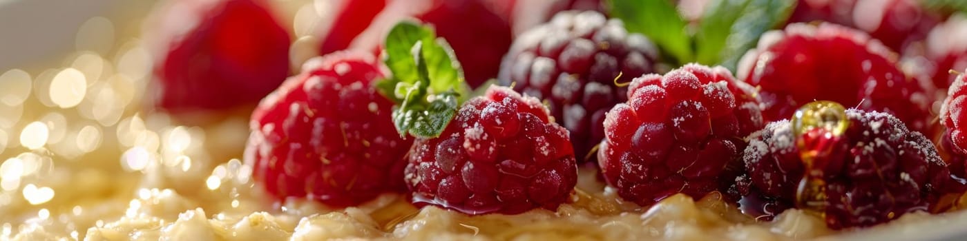 A close up of a bowl filled with raspberries and other berries