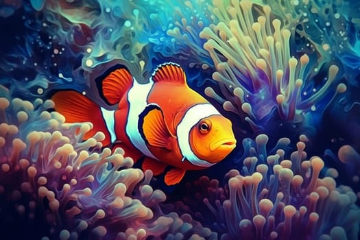 Clownfish underwater nature. Tropical ocean. Generate Ai