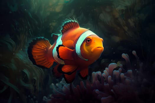 Clownfish underwater fish. Tropical water. Generate Ai