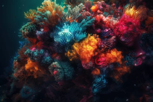 Coral reef closeup colorful. Sea marine. Generate Ai