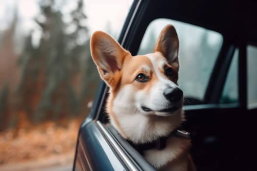 Corgi dog trip fun. Smile mammal. Generate Ai