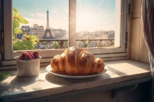 Paris french croissant. Europe snack. Generate Ai