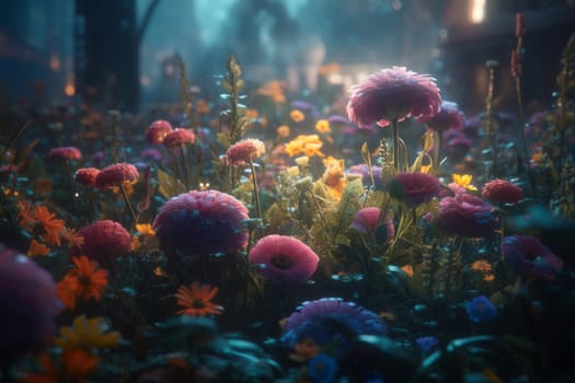 Flowers surreal garden. Floral summer. Generate Ai