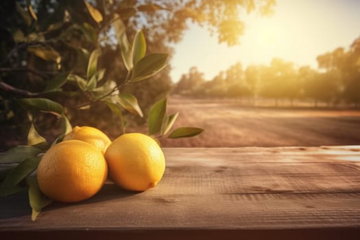 Golden hour lemon. Table fresh lemon. Generate Ai