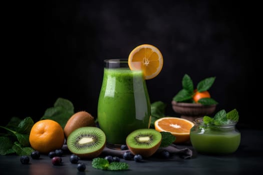 Green smoothie fruits diet. White mint rustic. Generate Ai