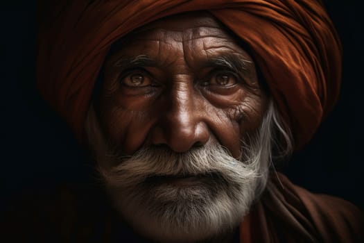 Indian old man face. Face happy person. Fictional person. Generate Ai