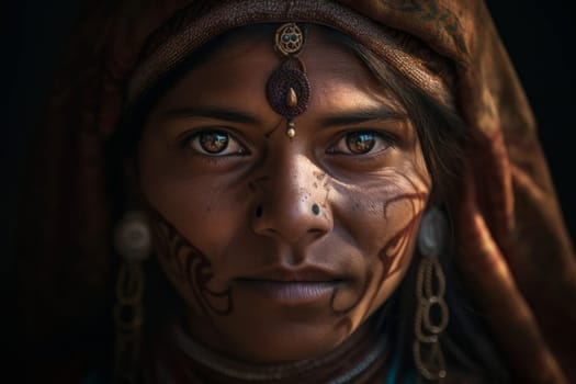 Indian woman portrait. Adult beauty. Fictional person. Generate Ai