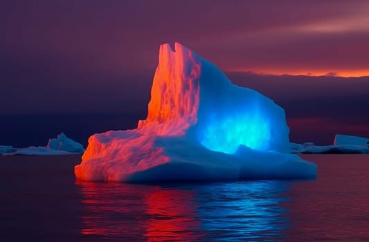 Iceberg neon color. Winter snow. Generate Ai