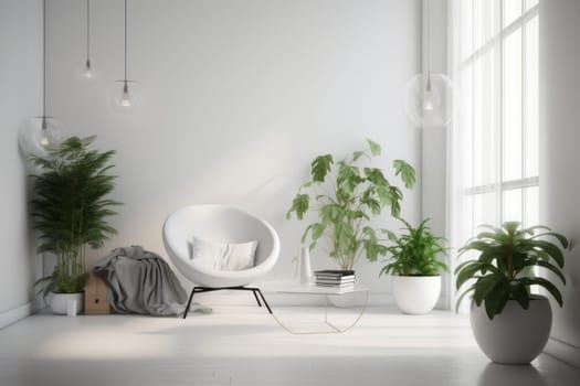 Living room plants. Wall modern. Generate Ai