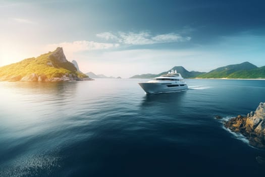 Luxury yacht sea cruise. Ship aerial. Generate Ai
