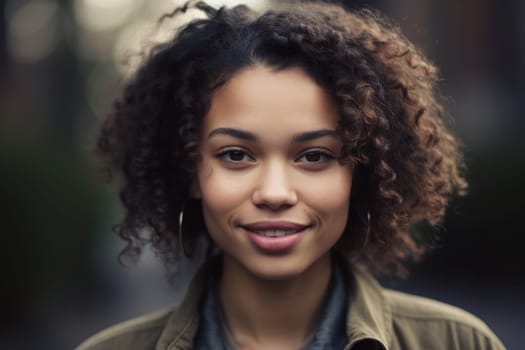 Mixed race woman face. Girl young. Fictional person. Generate Ai