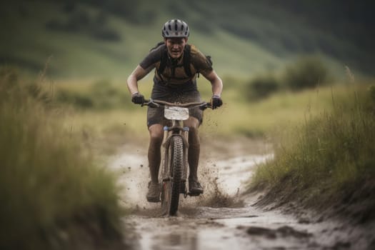 Mountain biker. Bike man sport. Fictional person. Generate Ai