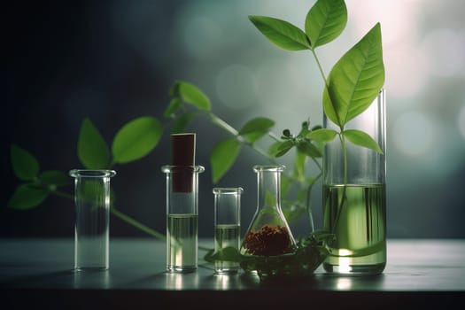 Laboratory biology plants. Green lab herbal. Generate Ai