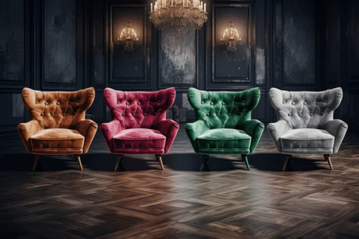 Retro vintage armchairs fashion. Furniture design. Generate Ai
