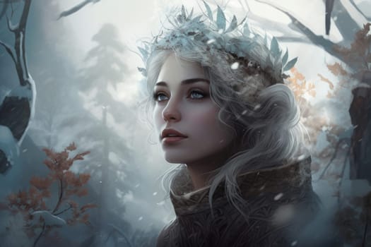 Winter woman queen. Ice snow beauty. Fictional person. Generate Ai