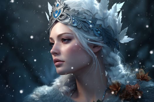 Winter woman queen crown. Make nature. Fictional person. Generate Ai