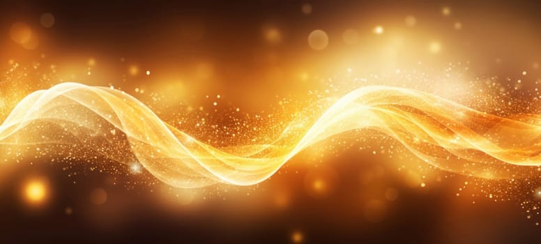 Abstract background featuring golden waves with sparkling particles.