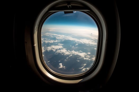 Airplane window. Travel view interior. Generate Ai