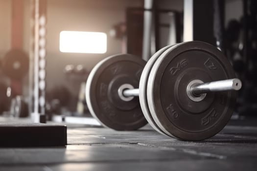 Gym barbell. Heavy workout sport. Generate Ai
