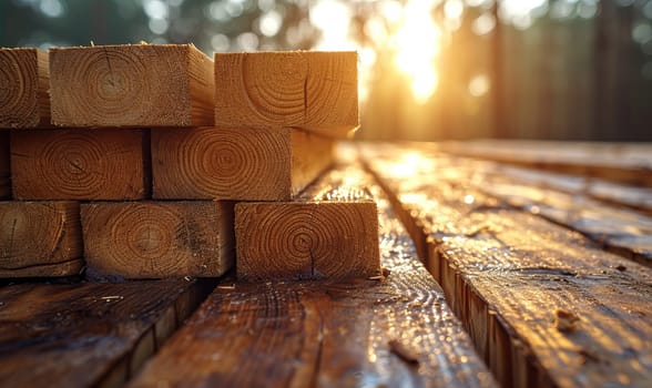 Construction materials boards on a natural background. Selective soft focus.