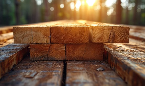 Construction materials boards on a natural background. Selective soft focus.