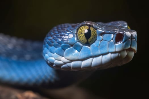 Blue viper snake. Head protected forest. Generate Ai