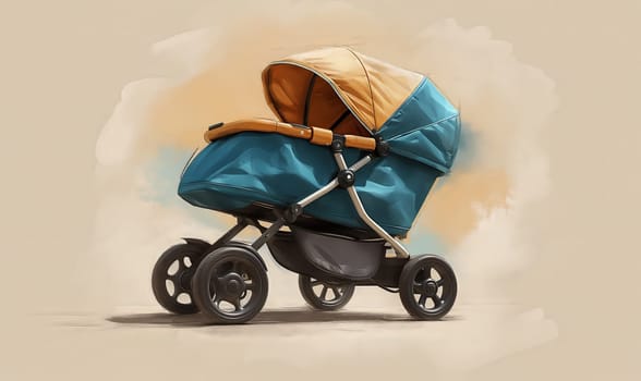 Image of a baby stroller on a light background. Selective soft focus.