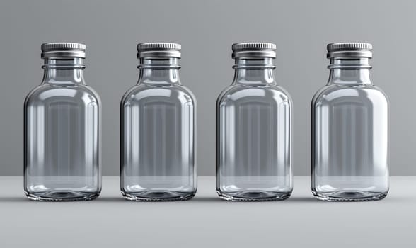 Empty transparent bottles with caps on a light background. Selective soft focus.