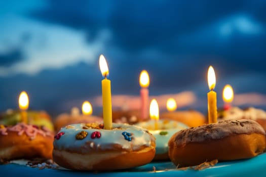 Festive candle donut holiday. Party celebration. Generate Ai