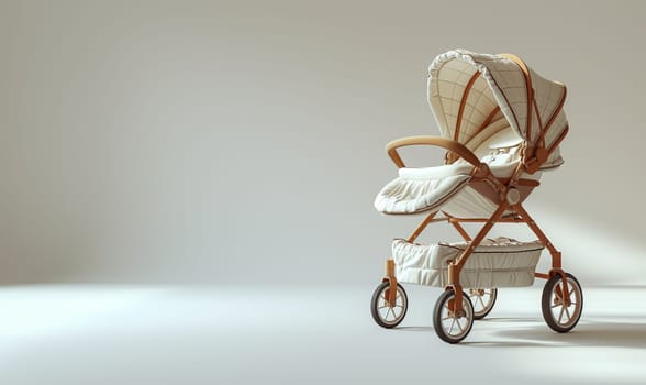 Image of a baby stroller on a light background. Selective soft focus.