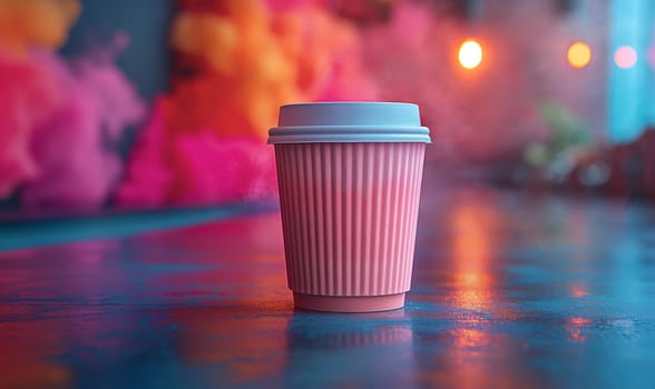 Drink cup with lid on abstract background. Selective soft focus.