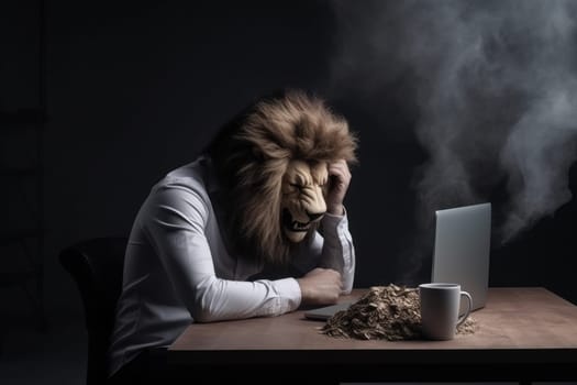 Sad business lion. Animal face art. Generate Ai