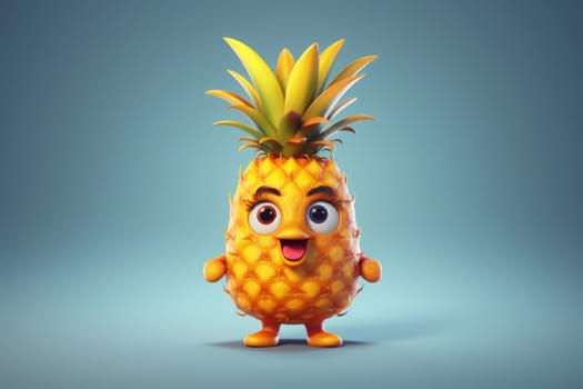 Cute pineapple character. Natural eating. Generate Ai