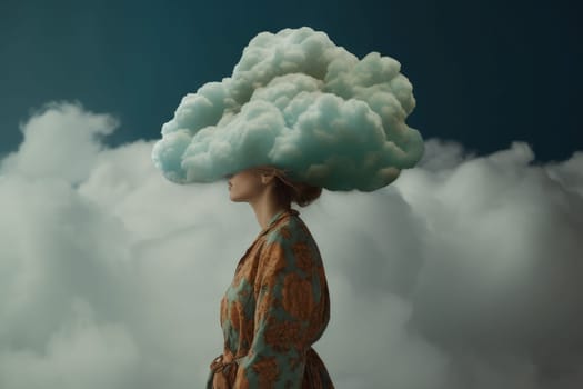 Floating woman cloud. Dream sky. Generate Ai