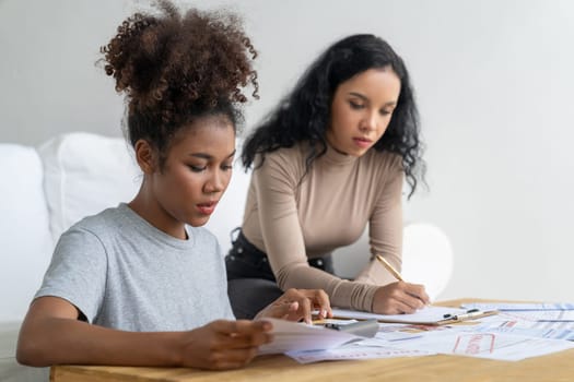 Stressed African American women has financial problems with credit card debt to pay crucial show concept of bad personal money and mortgage pay management crisis.